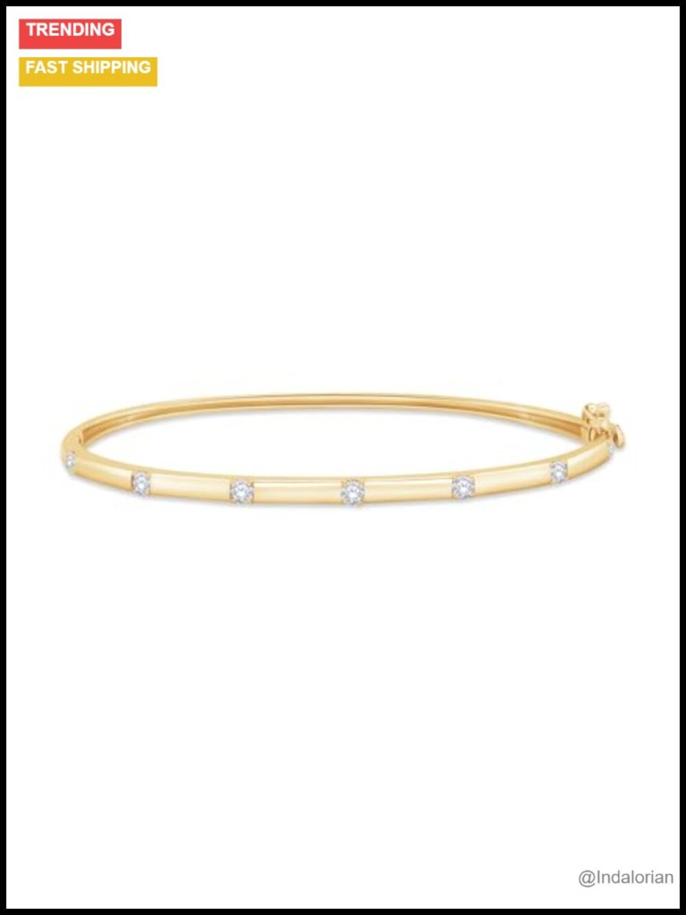 Moissanite Bangle Bracelet 14K Yellow Gold Plated Sterling Silver 7 Inch
